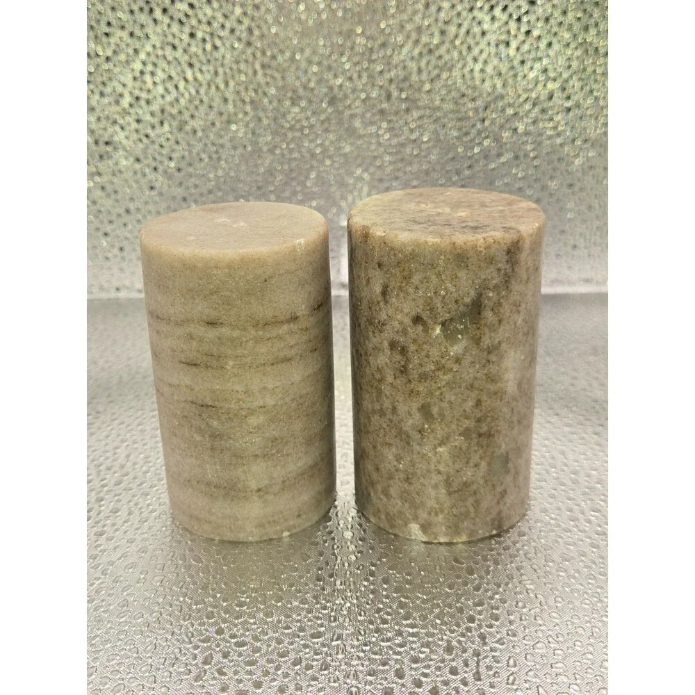 Vintage Natural Stone / Marble Cylinder Salt & Pepper Shakers Set